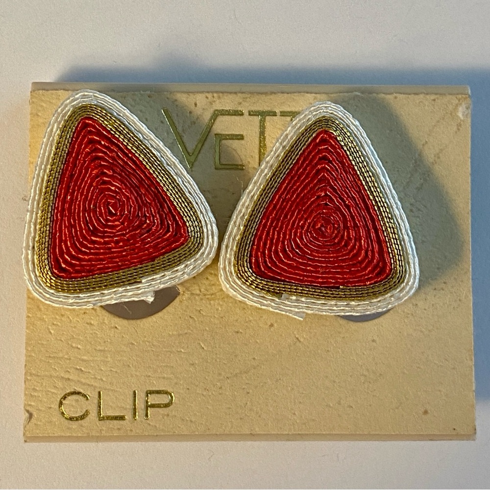 VETTA Woven White, Red, and Gold Clip-On Earrings - New With Tags